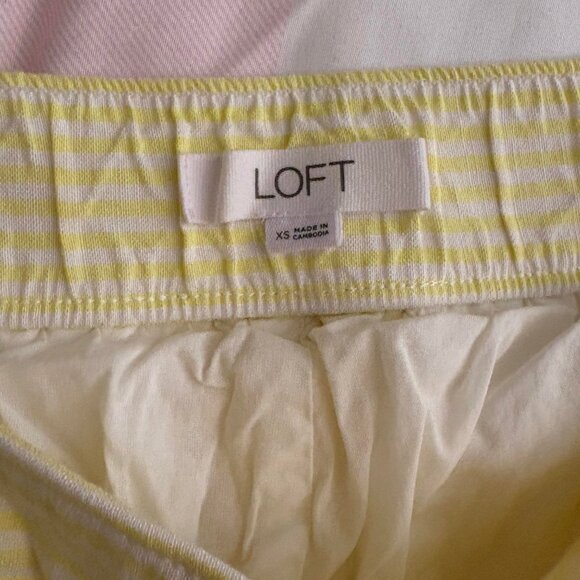 Loft Fluid Linen Blend Striped Wide Leg Crop Pants Yellow White XSmall Lined - Picture 4 of 4